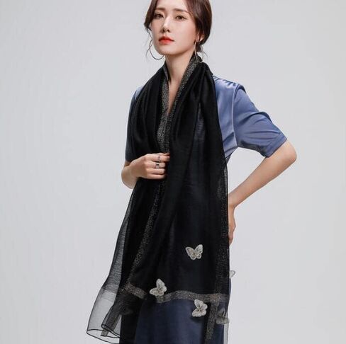Women Mulberry Silk Scarf Lightweight Scarves Embroidered Butterfly Shawls and Wraps for Dresses in Saudi Arabia