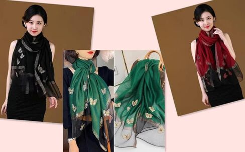 Women Mulberry Silk Scarf Lightweight Scarves Embroidered Butterfly Shawls and Wraps for Dresses in Saudi Arabia