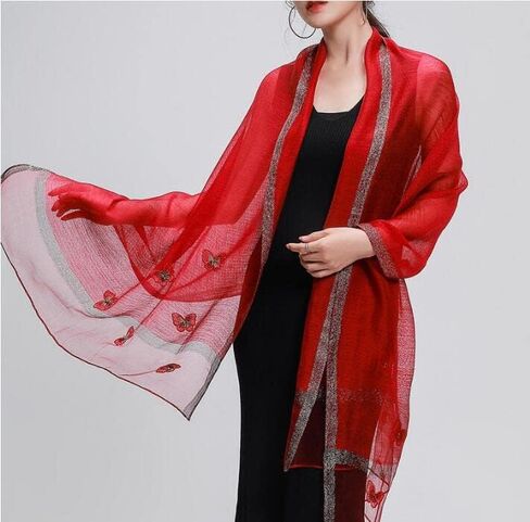 Women Mulberry Silk Scarf Lightweight Scarves Embroidered Butterfly Shawls and Wraps for Dresses in Saudi Arabia