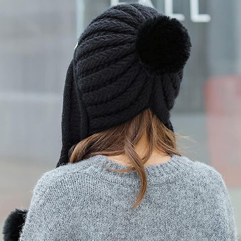 YUSSTAR قبعة صغيرة مع اللوحات الأذن أكثر دفئا الصوف مبطن قبعات الشتاء التزلج قبعة متماسكة بوم بوم المرأة in Kuwait