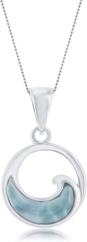 Sterling Silver Natural Larimar Wave Round 18" Pendant Necklace in Saudi Arabia