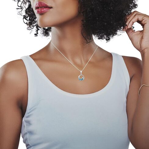 Sterling Silver Natural Larimar Wave Round 18" Pendant Necklace in Saudi Arabia