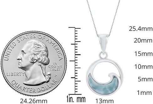 Sterling Silver Natural Larimar Wave Round 18" Pendant Necklace in Saudi Arabia