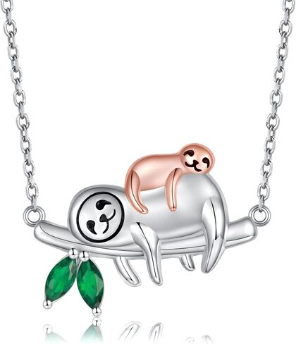 925 Sterling Silver Sloth Necklace - Always in My Heart Mother Daughter Pendant Animal Jewelry Gifts for Women Girls (Silver), Sterling Silver, Cubic Zirconia in Kuwait