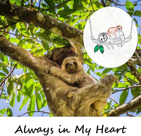 925 Sterling Silver Sloth Necklace - Always in My Heart Mother Daughter Pendant Animal Jewelry Gifts for Women Girls (Silver), Sterling Silver, Cubic Zirconia in Kuwait