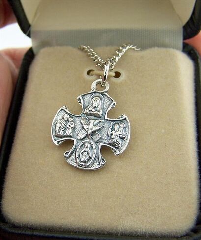 CB Silver Toned Base Four Way Dove Center Scapular Maltese Cross Medal, 3/4 Inch in Saudi Arabia