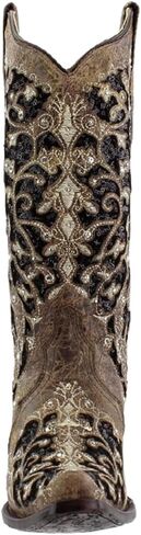 CORRAL Women's Snip Toe Stitched Leather Cowgirl Western Boots with Swarovski Crystal Accents in Kuwait