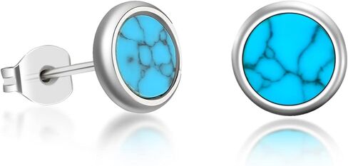 TGNEL 8mm Pure Titanium Earrings Studs Simulated Malachite/Turquoise/Obsidian Earrings for Men Women, Fashion Created Gemstone Bezel Birthstone Stud Earrings Jewellery Gifts for Sensitive Ears in Saudi Arabia