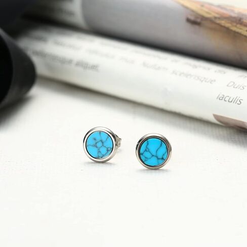 TGNEL 8mm Pure Titanium Earrings Studs Simulated Malachite/Turquoise/Obsidian Earrings for Men Women, Fashion Created Gemstone Bezel Birthstone Stud Earrings Jewellery Gifts for Sensitive Ears in Saudi Arabia