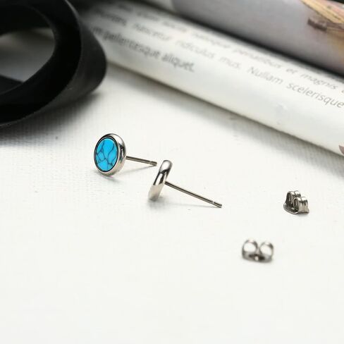 TGNEL 8mm Pure Titanium Earrings Studs Simulated Malachite/Turquoise/Obsidian Earrings for Men Women, Fashion Created Gemstone Bezel Birthstone Stud Earrings Jewellery Gifts for Sensitive Ears in Saudi Arabia