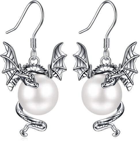 Dragon Earrings for Women 925 Sterling Silver Vintage Oxidized Dragon Pearl Dangle Earrings Jewelry Mother's Day Gifts for Women Girls in Kuwait