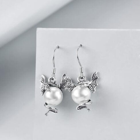 Dragon Earrings for Women 925 Sterling Silver Vintage Oxidized Dragon Pearl Dangle Earrings Jewelry Mother's Day Gifts for Women Girls in Kuwait