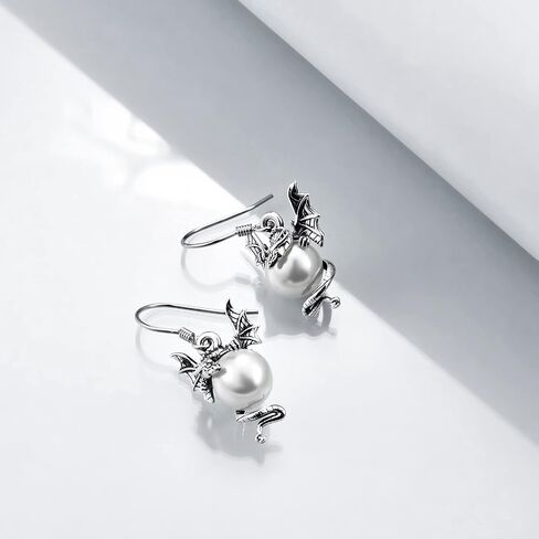 Dragon Earrings for Women 925 Sterling Silver Vintage Oxidized Dragon Pearl Dangle Earrings Jewelry Mother's Day Gifts for Women Girls in Kuwait