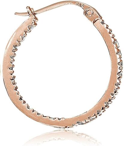 Hoops & Loops 925 Sterling Silver Cubic Zirconia Inside Out 17mm, 20mm, 25mm Round Click-Top Hoop Earrings for Women Teen Girls, Silver, Rose & Yellow Gold in Saudi Arabia