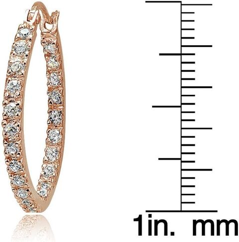 Hoops & Loops 925 Sterling Silver Cubic Zirconia Inside Out 17mm, 20mm, 25mm Round Click-Top Hoop Earrings for Women Teen Girls, Silver, Rose & Yellow Gold in Saudi Arabia