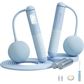 Digital Jump Rope with Calorie Counter, Weighted Jumping Rope 2 In 1 with Large Cordless Jump Ball and Adjustable Steel Rope for Women Fitness Indoor and Outdoor
