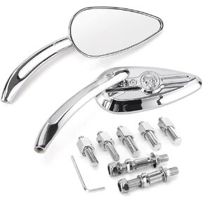 Chrome Skull Teardrop Aluminum Rearview Side Mirrors fits for Harley Dyna Electra Glide Motorcycle (1 Set including 2 PCS, Left & Right)