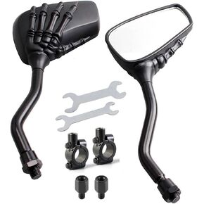 Motorcycle Skull Mirror Rear view Side Mirrors With M10 M8 Clockwise Bolt, 7/8" Handle Bar Mount Clamp, Compatible with Bike, Motorcycle, Scooter, Atv, Etc.