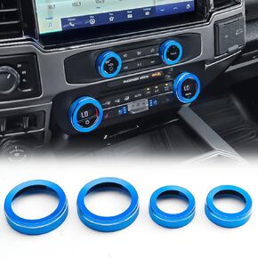 أغطية مقبض مكيف الهواء Auovo متوافقة مع ملحقات Ford F150 2021-2023 Super Duty F250 F350 F450 2022 2023 غطاء مقبض التيار المتردد حلقات التحكم في المناخ الصوتي ومقبض الراديو وزر الكسوة 4 قطع (أزرق)