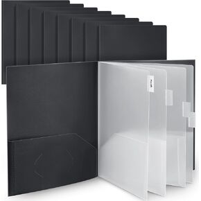 8 قطع 10 مجلدات جيوب من البلاستيك القوي متعدد الجيوب مجلد بحجم حرف ورقي منظم مشروع المستندات للمدرسة والمكتب واجتماعات العمل (أسود) in Kuwait