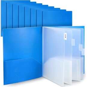 Colarr 8 Pcs 10 Pocket Folders Sturdy Plastic Multi Pockets Folder Letter Size Paper Document Project Organizer for School Office Business Meeting (Blue)
