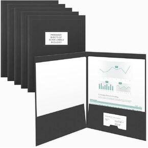 50 Count, Black, Two Pocket Presentation Folders with Customizable Labels, Perfect for Sales Material, Important Documents & More (9 x 12)