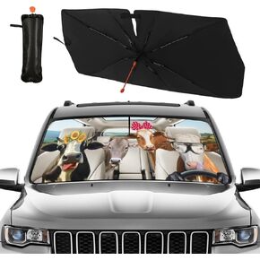 Funny Animal Car Windshield Sun Shade Umbrella, Cute Cow Car Sun Shade Umbrellas, Block UV Rays Heat Foldable Windshield Umbrella Sun Visor Protector - Keep Vehicle Cool for Cars SUV