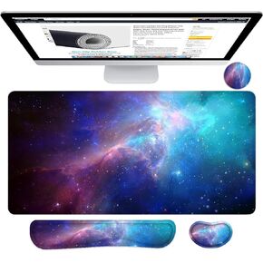Keyboard Mouse Pad Set,Extended Gaming Mouse Pad + Keyboard Wrist Rest Support, Memory Foam, Easy Typing Pain Relief, XXL Ultra Thick Mousepad Desk Mat (Capricorn)