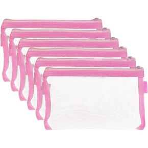 Zipper Files Bag Breathable Transparent Mesh Documents Pocket Pouch Storage for Office Supplies (White, A6 Size, Pack of 6)