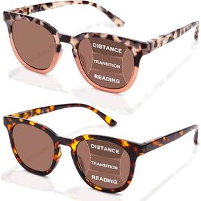 LianSan 2Packs Progressive Reading Sunglasses for Women - No Line Ladies Multifocal Sun Readers Large Frame with Spring Hinge