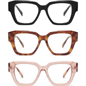 AMOMOMA Trendy Square Reading Glasses for Women, Blue Light Blocking Womens Computer Readers Black Frame AM6091