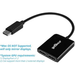 gofanco 1x2 DisplayPort 1.2 Display Splitter Adapter – DP to Dual DisplayPort MST Hub Converter, 4K @30Hz, for Windows PCs, Not Mac OS Compatible, Eyefinity Support (DPMST2DP)
