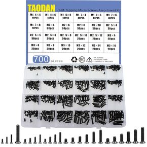700PCS Self Tapping Electronic Screw Miniature Screw Black Plated Phillips Flathead Screw Set M1.4 M1.7 M2 M2.5 M3 Compatible with Dell and HP Computer