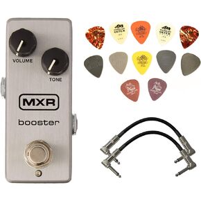 MXR M293 Booster Mini Guitar Effects Pedal Bundle with 2 Patch Cables and Dunlop Pick Pack