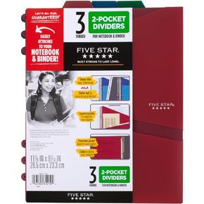 Five Star Pocket Dividers, Tabbed, Fits 3 Ring Binder, Colors Will Vary, 3 Pack (81212)