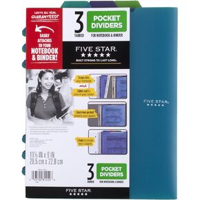Five Star Pocket Dividers, Tabbed, Fits 3 Ring Binder, Colors Will Vary, 3 Pack (81212)