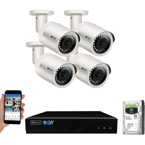 GW Security 8 Channel 4K NVR 5MP POE Audio & Video Security Camera System - Four 5MP 1920P AI Human & Vehicle Detection Weatherproof Bullet Cameras, Built in Microphone, Quick QR Code Easy Setup