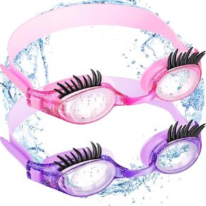 2 Pieces Kids Swim Goggles Eyelashes Swim Goggle No Slip Leak Girl Goggles Anti Fog UV Goggles for Lash Extensions