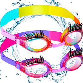 2 Pieces Kids Swim Goggles Eyelashes Swim Goggle No Slip Leak Girl Goggles Anti Fog UV Goggles for Lash Extensions