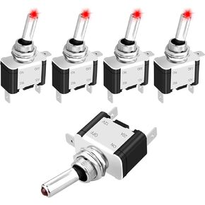 Linkstyle 5PCS LED Lighted Rocker Toggle Switch, 12V 20A Heavy Duty Marine Toggle Switch, Illuminated Toggle Switch Racing Automotive Auto SPST 2Pin ON/Off Switch for Car RV Vehicles Truck Boat