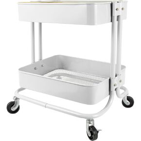 2 Tier Utility Cart，Metal Rolling Cart with Wheels and Cover for Office Home Kitchen Organization (Black-1, 2 Tier)
