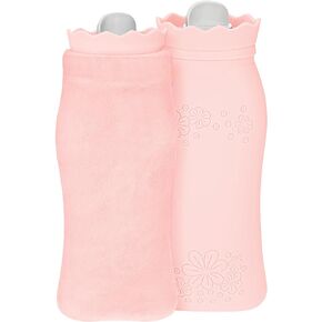Silicone Hot Water Bottle with Cover - 650ml Hot Water Bag for Hot & Cold Therapies, Microwaveable Leakproof Hot Water Bottle for Keeping Hand Feet Warm - Gift for Kids Adults Elderly in Winter(Pink)