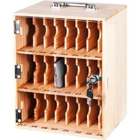 Wood Cell Phone Locker Box Cell Phone Holder Storage Cabinet 24 Slots Cell Phone Lock Box for Classroom Office with Handle