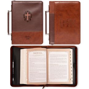 Christian Art Gifts Men's Classic Bible Cover Cross John 3:16, Brown Faux Leather, Medium