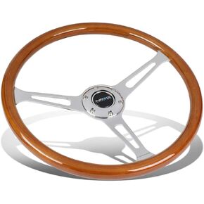 NRG Innovations NRG-RST-360SL Reinforced Classic Wood Grain Wheel, 360mm, 3 Spoke Center in Chrome, Custom Stained Mahogany