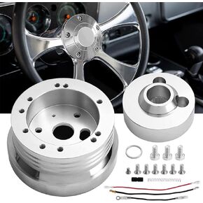5 & 6 Hole Billet Steering Wheel Hub Adapter Compatible with Chevrolet 1969-1994 Chevy GM Flaming River Jeep Ididit Buick Oldsmobile Pontiac Excluding LeMans,Silver