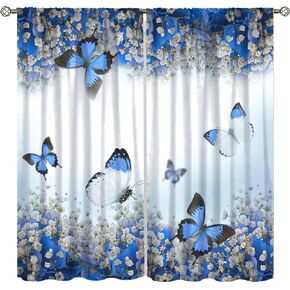 Butterfly Girl Bedroom Curtains, Spring Botanical Floral Teen Kids Bedroom Window Treatments,Nature Landscape Scenic Printed Bedroom Living Room Kitchen Drapes 42x45 Inch
