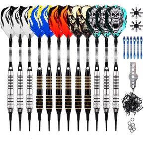 Soft Tip Darts Set, 16grams, 12 Pack Steel/Brass Barrel, with Extra Flights, Aluminum Shafts, Flight Protectors and Tool Kit …