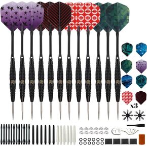 Darts Metal Tip Set - Steel Tip Darts Darts Set Professional Metal Darts 12 pcs 21 Grams Pro Dart Set with Rings Nylon Aluminum Shafts 24 Flights Darts Tool