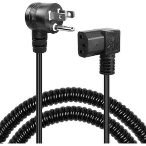 GELRHORN 4.9Ft 90 Degrees 3-Prong NEMA 5-15P to IEC 320 C13 Power Spring Cord,10A 250V/15A 125V 18WAG Down Angle NEMA 5-15P to C13 AC Power Cable for Monitor, PC, Printer, Scanner